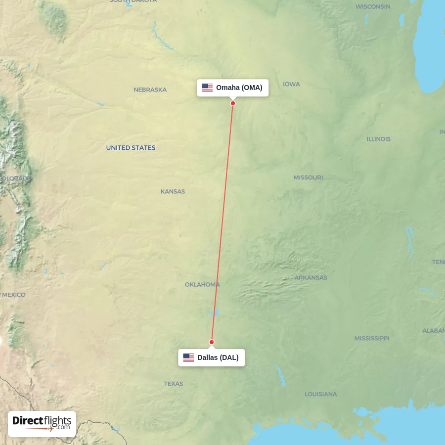 OMA - DAL route map
