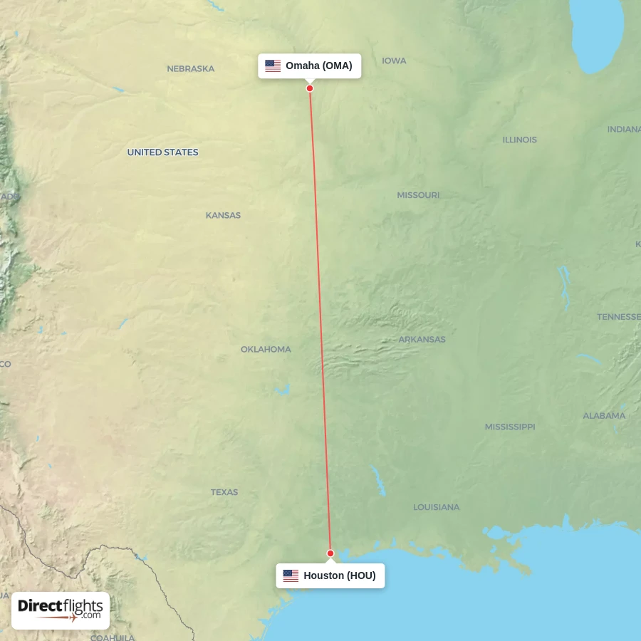 OMA - HOU route map