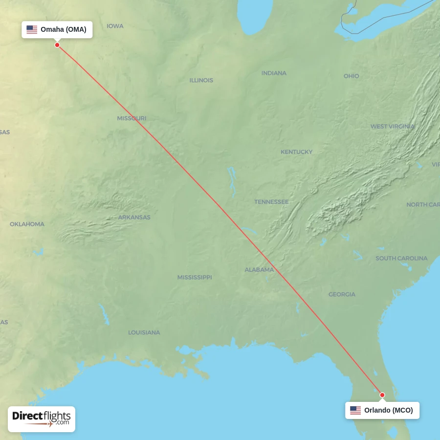 OMA - MCO route map