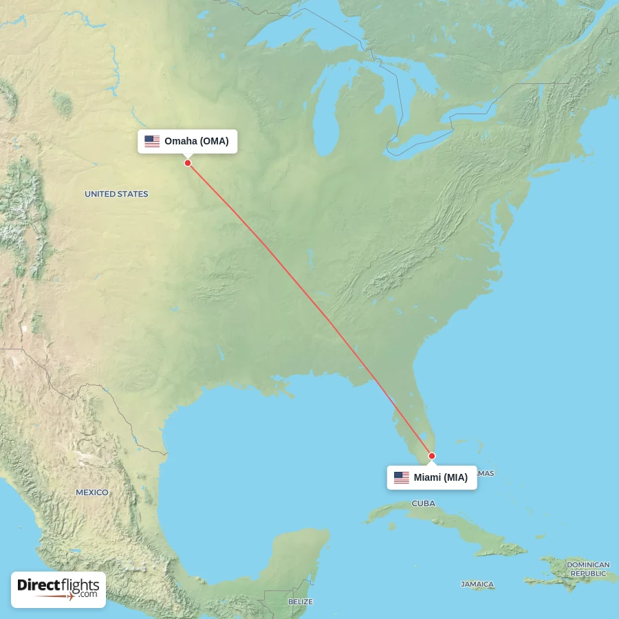 OMA - MIA route map
