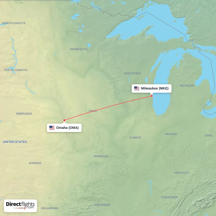 OMA - MKE route map