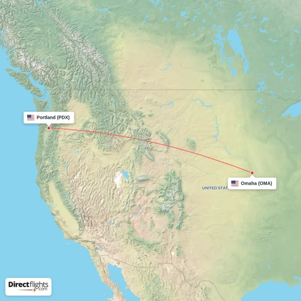 Omaha - Portland direct flight map