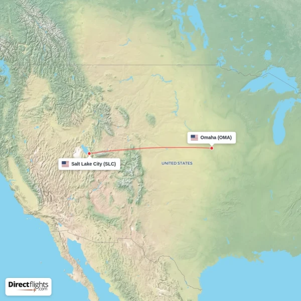Omaha - Salt Lake City direct flight map