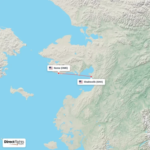 Nome - Shaktoolik direct flight map