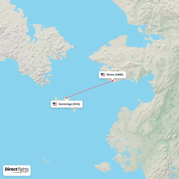 Nome - Savoonga direct flight map