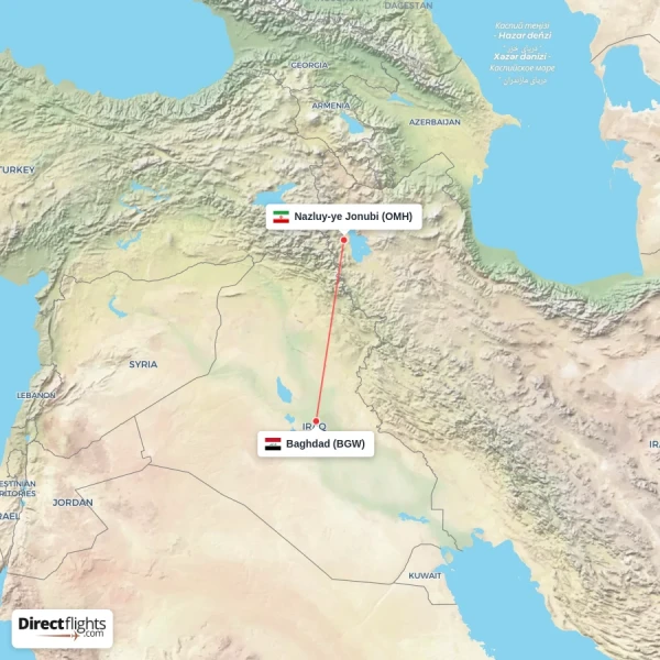 Nazluy-ye Jonubi - Baghdad direct flight map