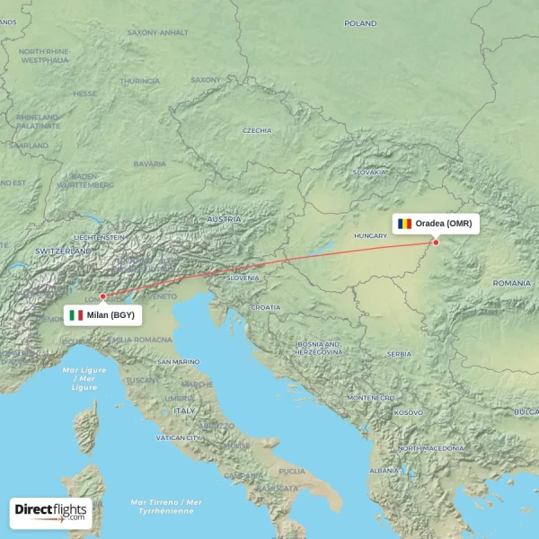 Oradea - Milan direct flight map