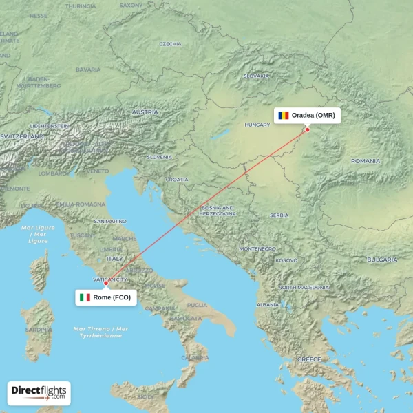 Oradea - Rome direct flight map