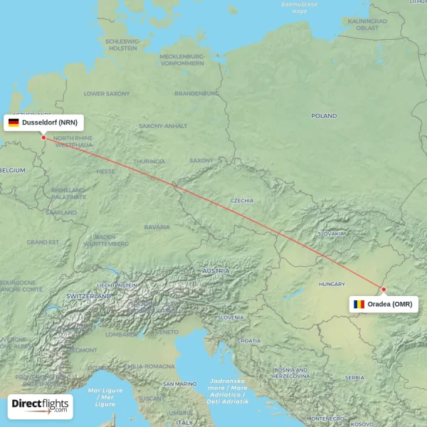 Oradea - Dusseldorf direct flight map