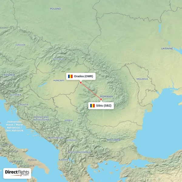 Oradea - Sibiu direct flight map