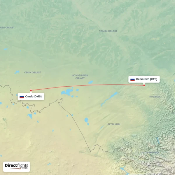 Omsk - Kemerovo direct flight map