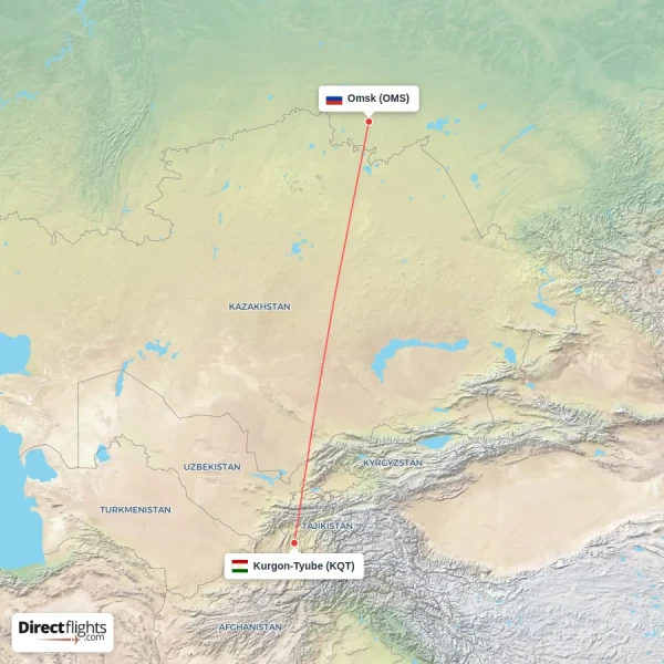 Omsk - Kurgon-Tyube direct flight map