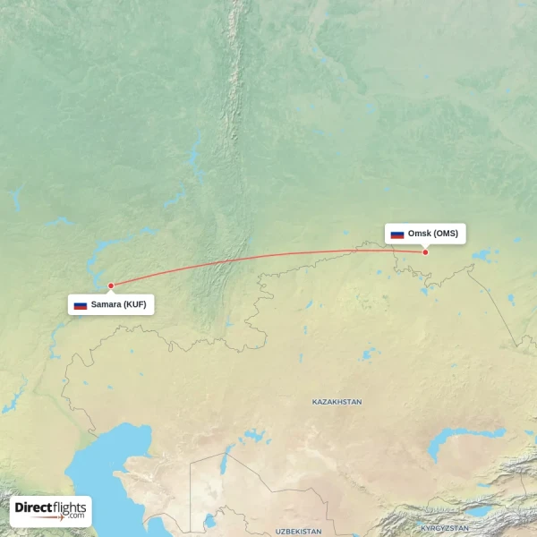 Omsk - Samara direct flight map