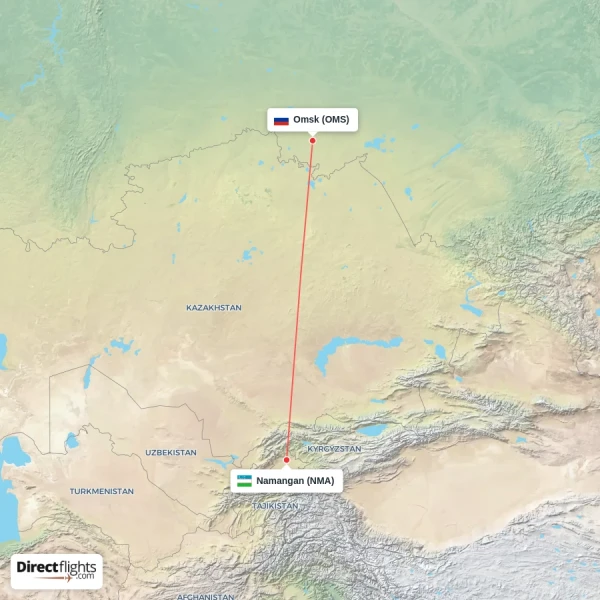Omsk - Namangan direct flight map