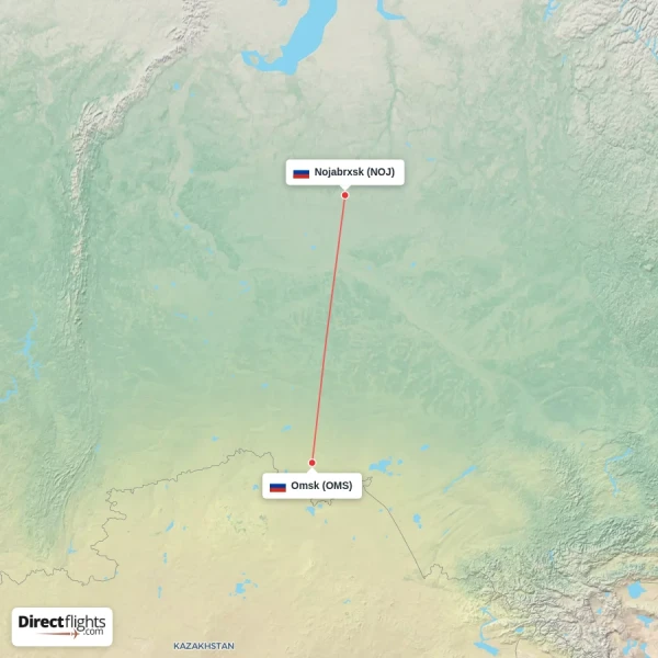 Omsk - Nojabrxsk direct flight map