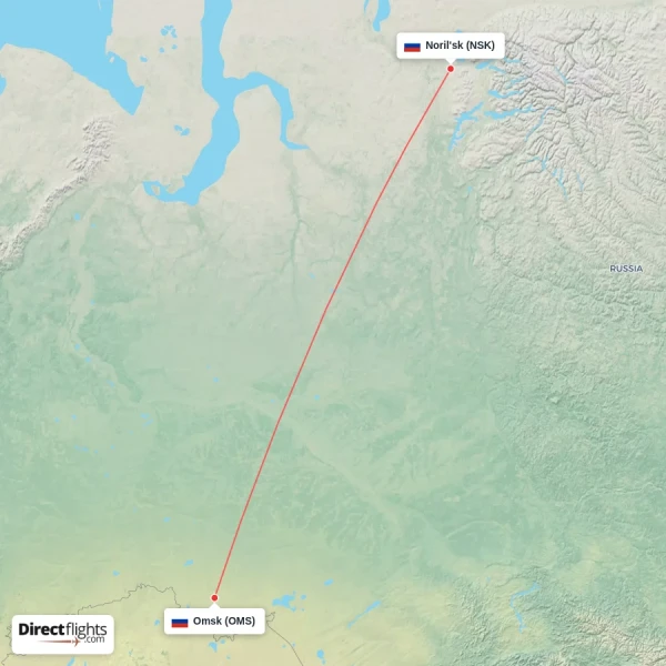 Omsk - Noril'sk direct flight map