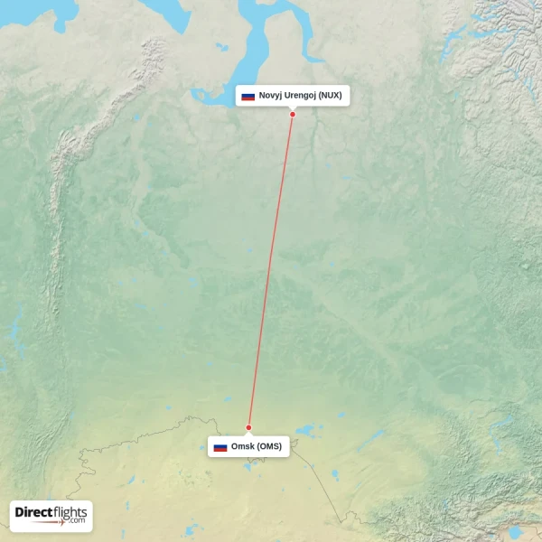 Omsk - Novyj Urengoj direct flight map