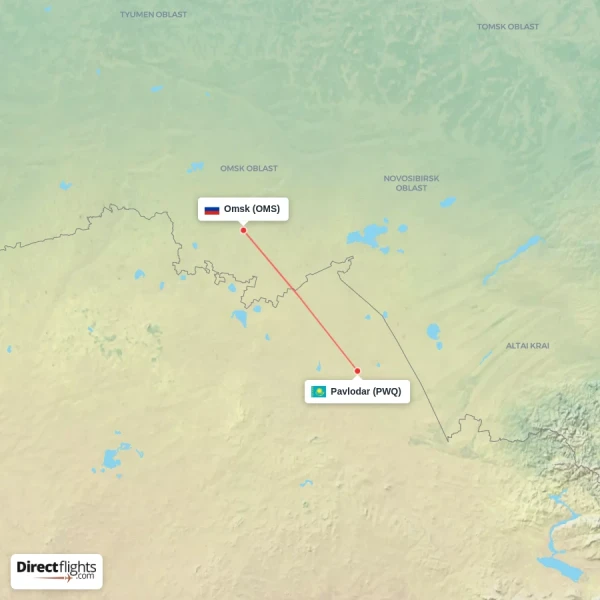 Omsk - Pavlodar direct flight map