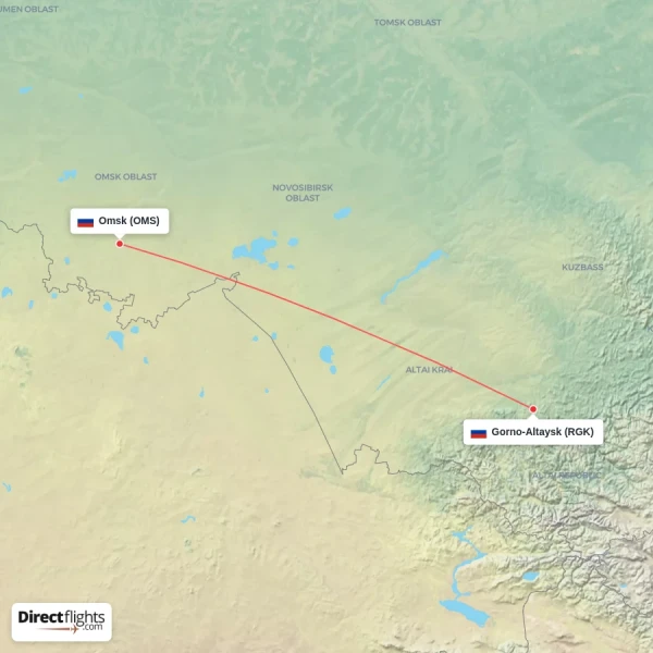 Omsk - Gorno-Altaysk direct flight map