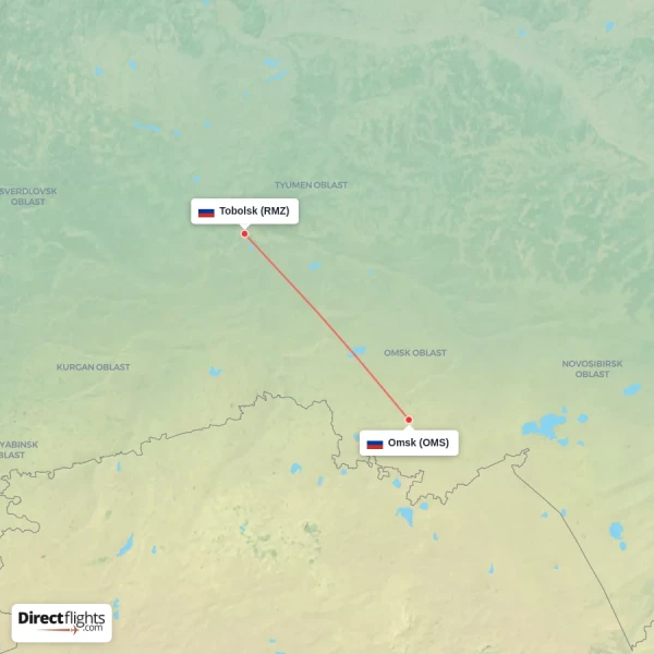 Omsk - Tobolsk direct flight map
