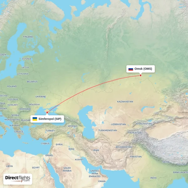 Omsk - Simferopol direct flight map