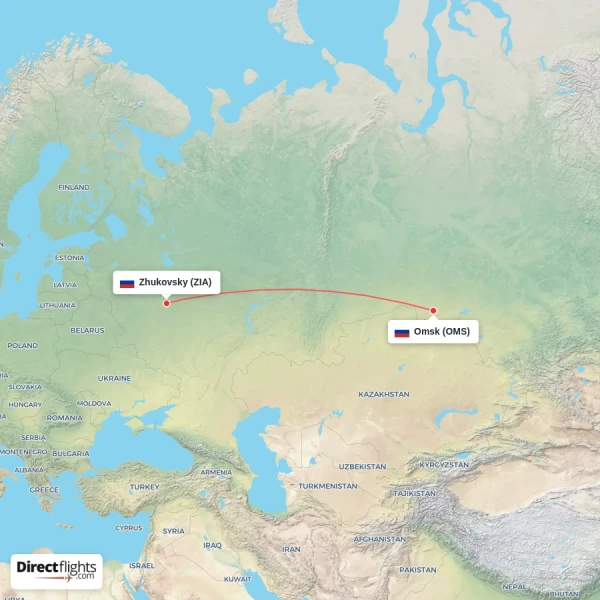 Omsk - Zhukovsky direct flight map