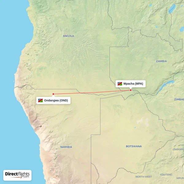 Ondangwa - Mpacha direct flight map