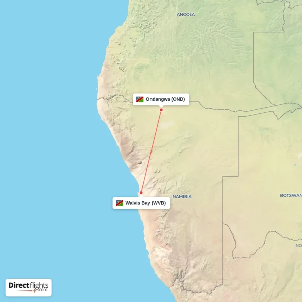 Ondangwa - Walvis Bay direct flight map