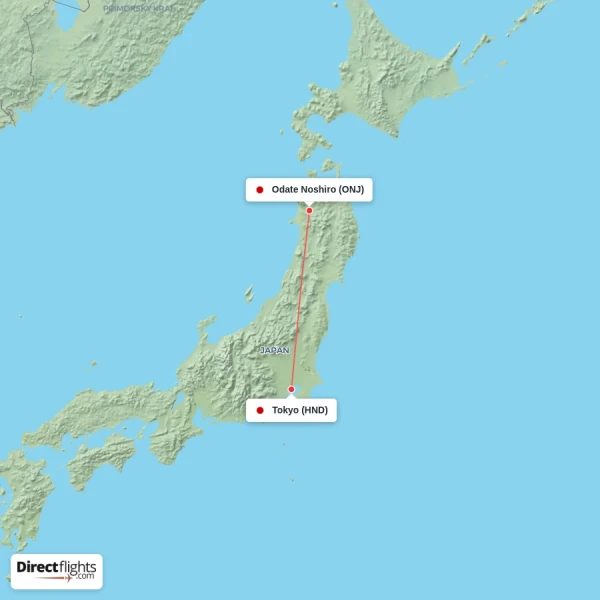 Odate Noshiro - Tokyo direct flight map