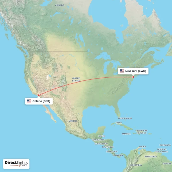 Ontario - New York direct flight map
