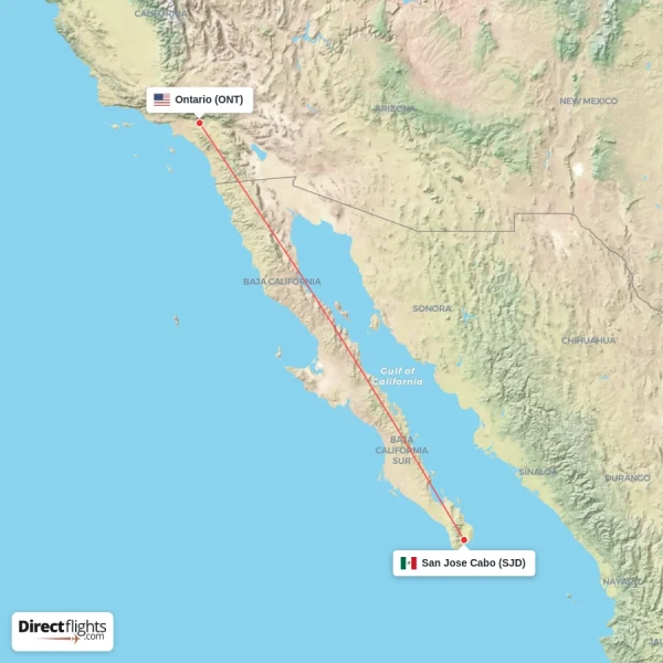 Ontario - San Jose Cabo direct flight map