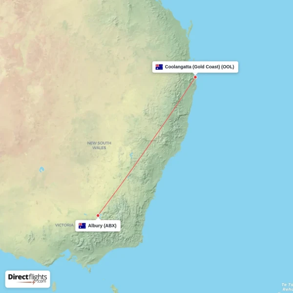 Coolangatta (Gold Coast) - Albury direct flight map