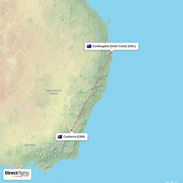 Coolangatta (Gold Coast) - Canberra direct flight map