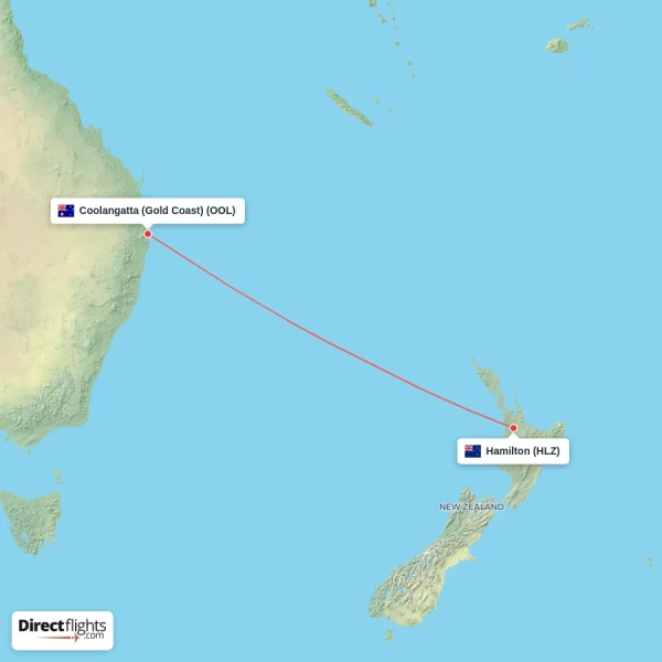 Coolangatta (Gold Coast) - Hamilton direct flight map