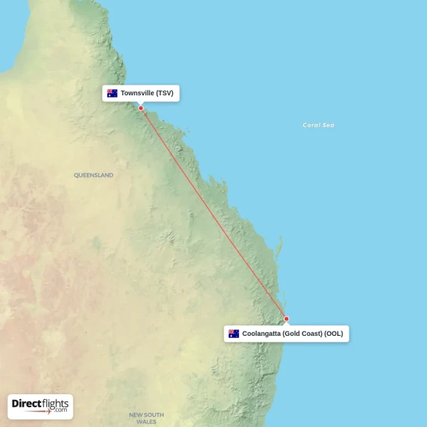 Coolangatta (Gold Coast) - Townsville direct flight map