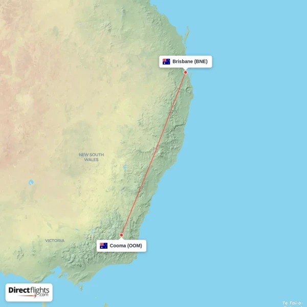 Cooma - Brisbane direct flight map
