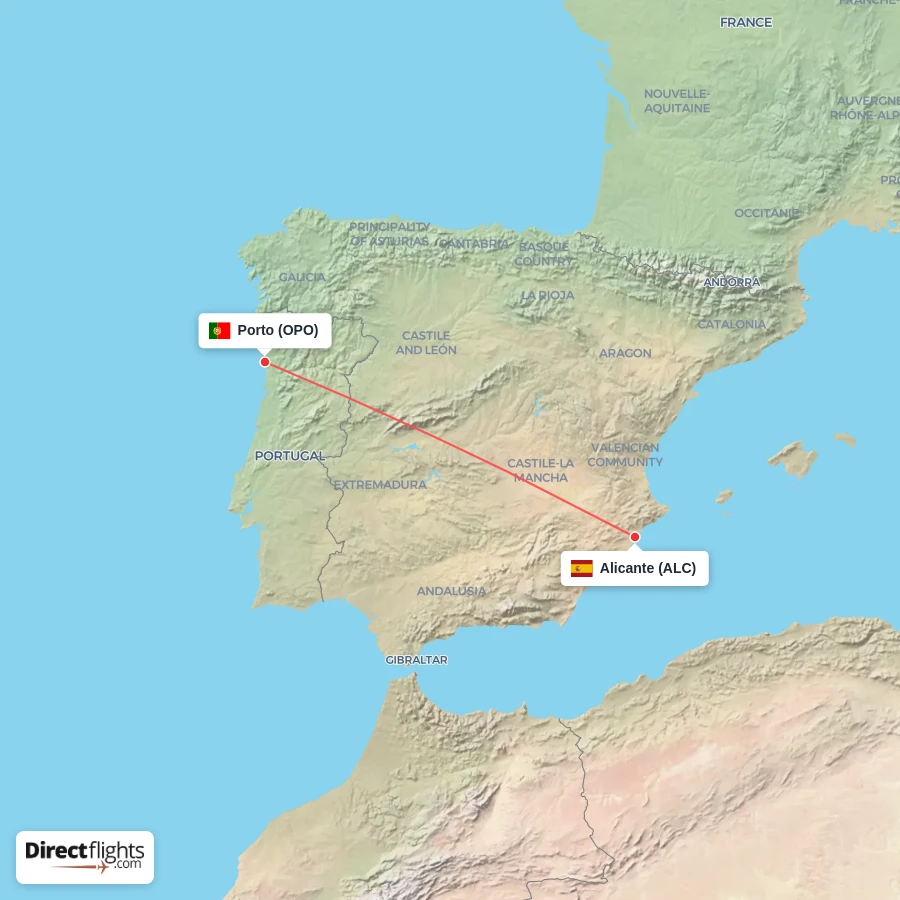 OPO - ALC route map