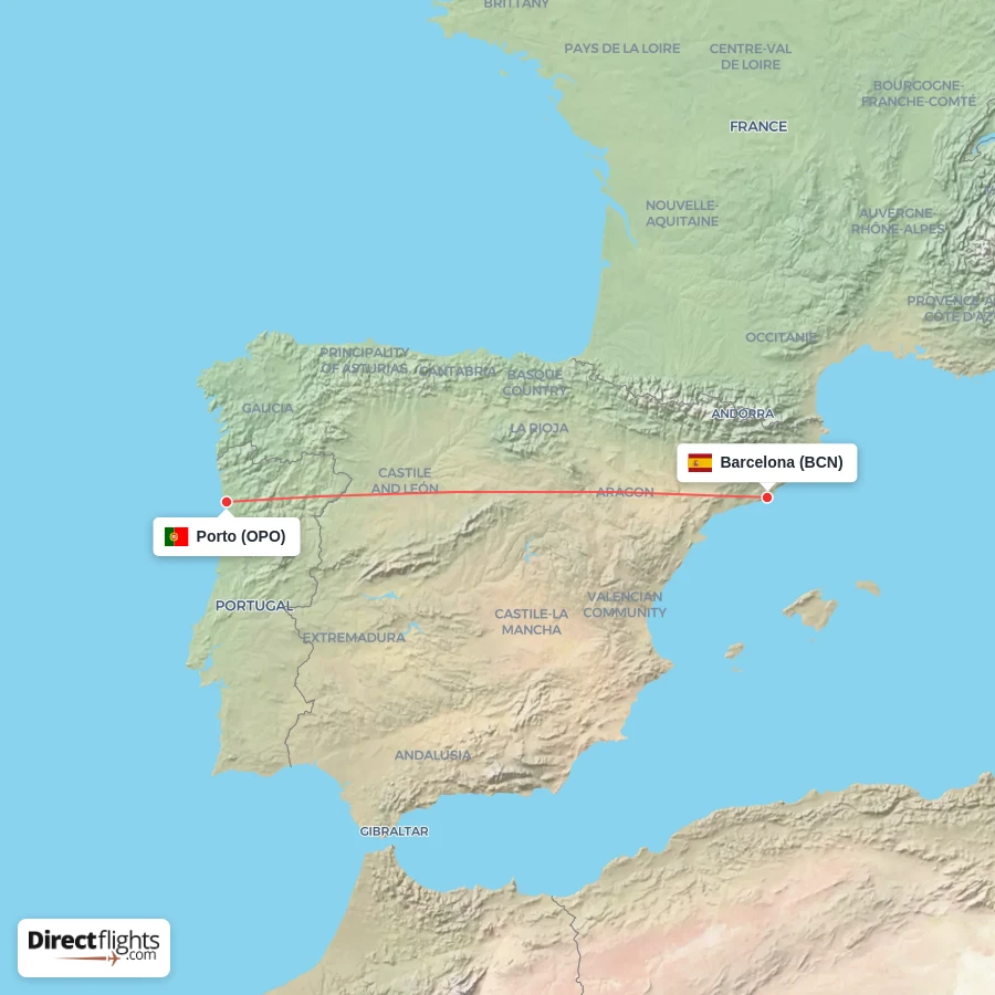 OPO - BCN route map