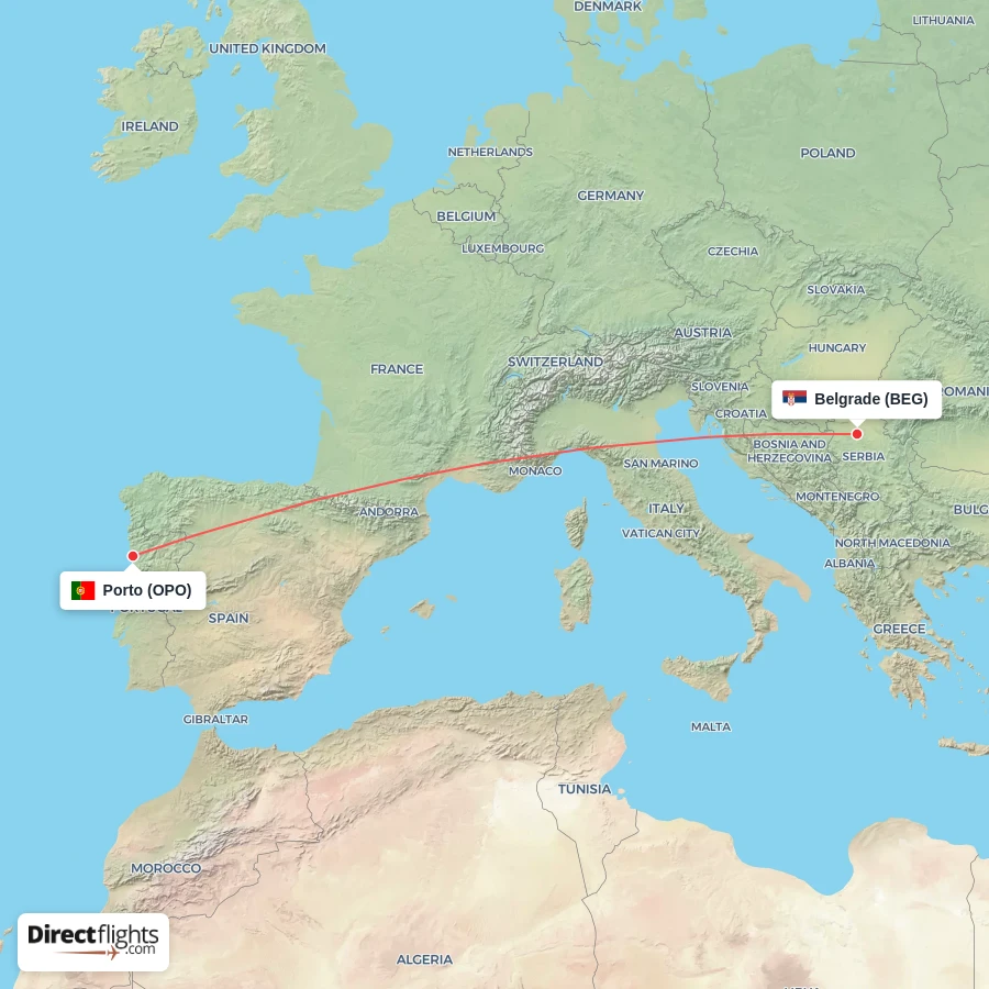OPO - BEG route map