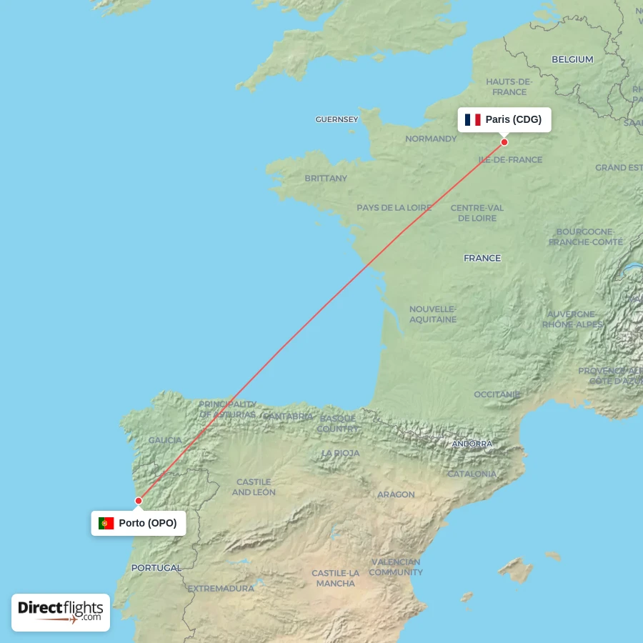 OPO - CDG route map