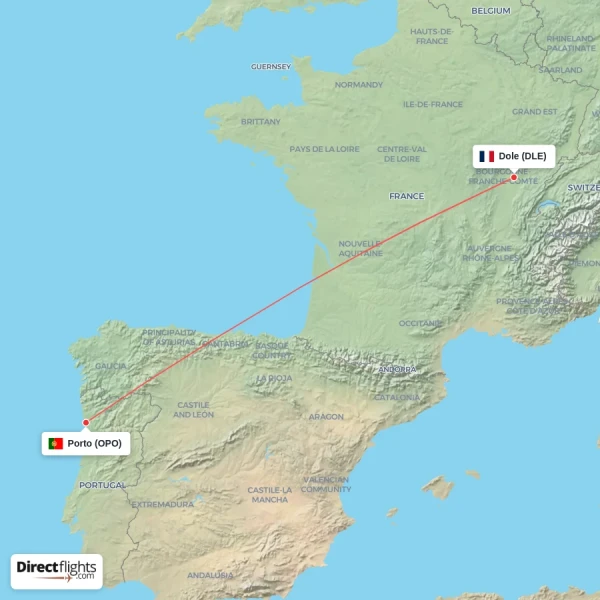 Porto - Dole direct flight map