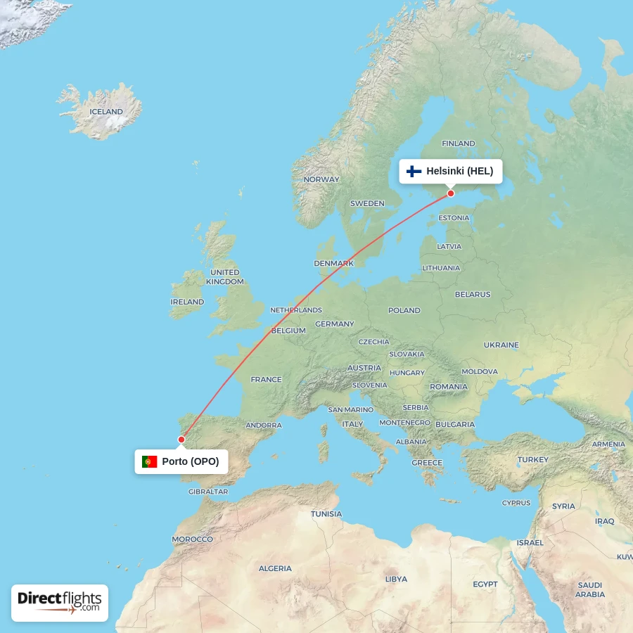 OPO - HEL route map