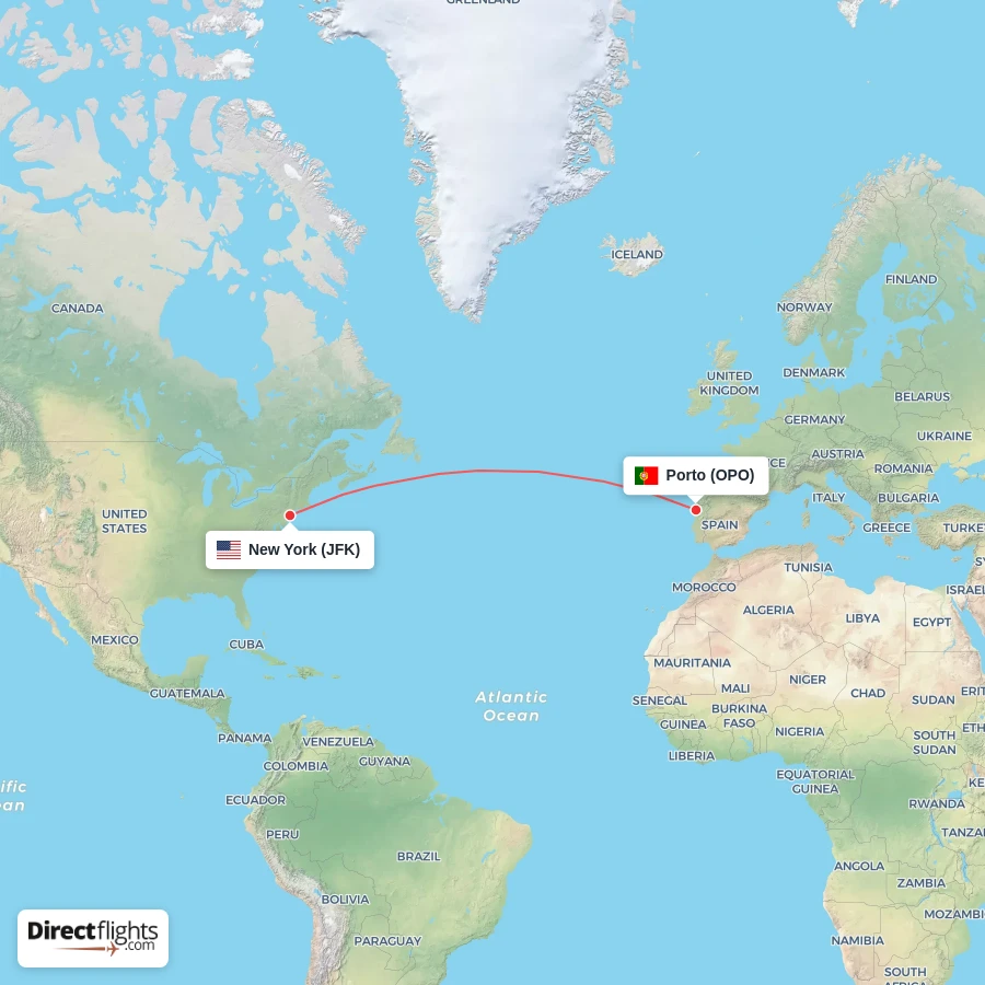 OPO - JFK route map