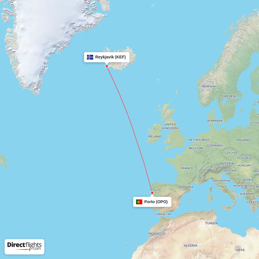 OPO - KEF route map