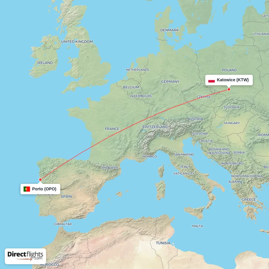 OPO - KTW route map