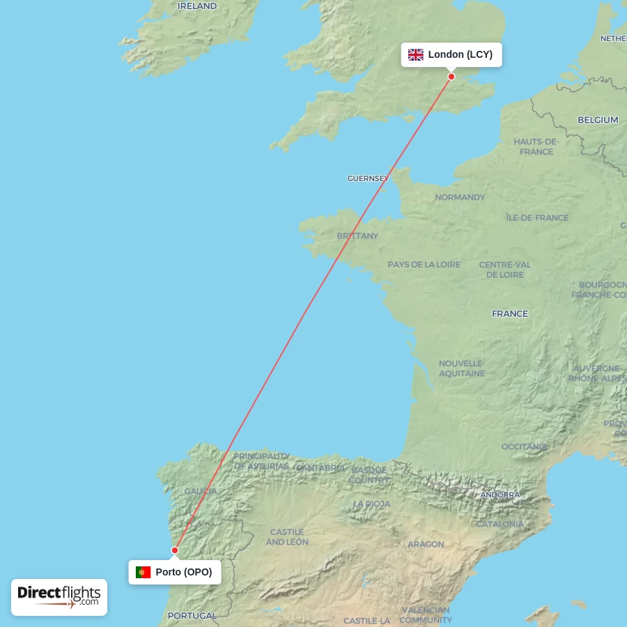 OPO - LCY route map