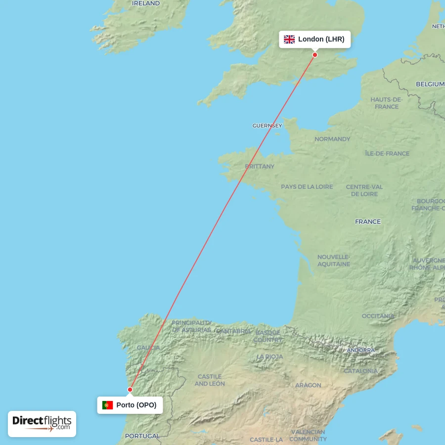 OPO - LHR route map