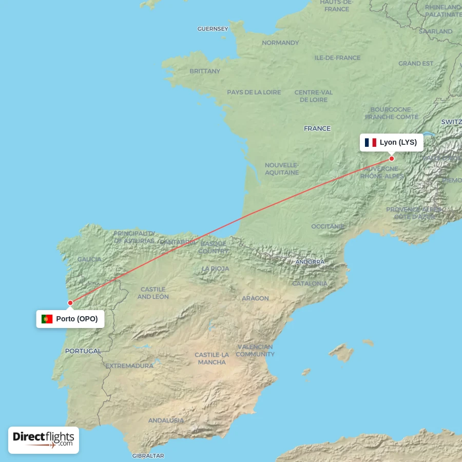 OPO - LYS route map