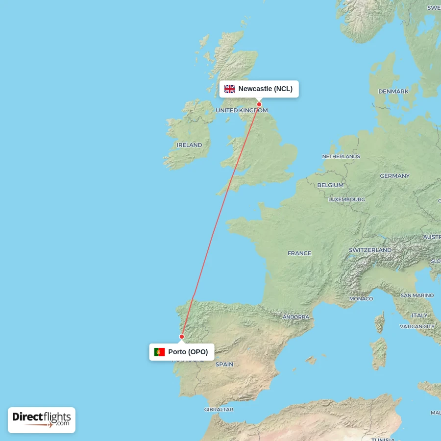 OPO - NCL route map