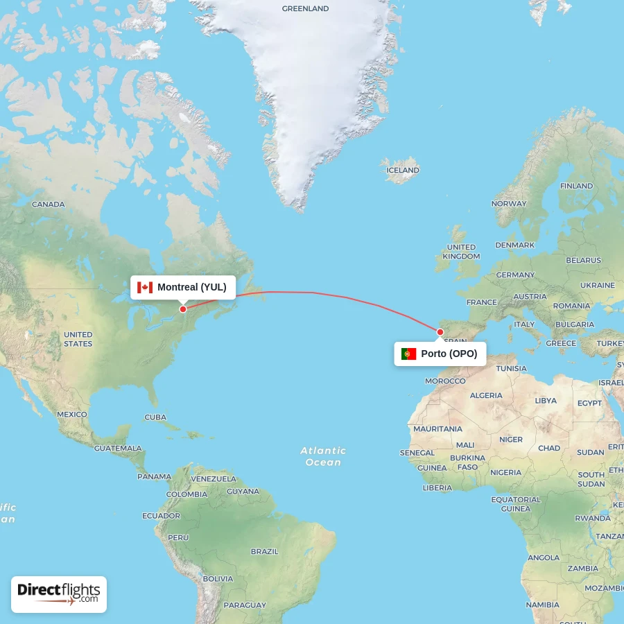 OPO - YUL route map
